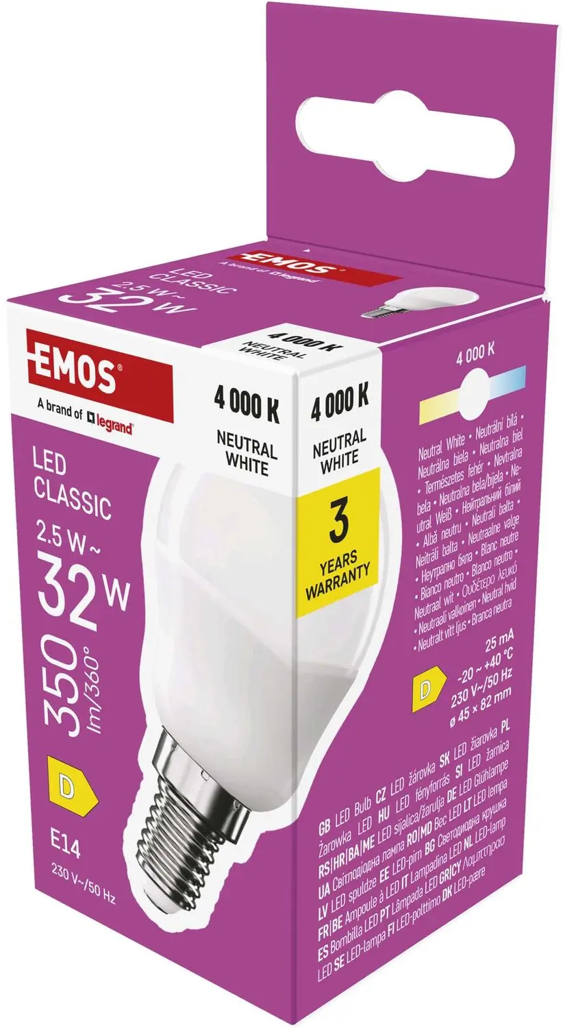 EMOS LED-lamp Classic Mini Globe / E14 / 2,5 W (32 W) / 350 lm / neutraal wit, Z