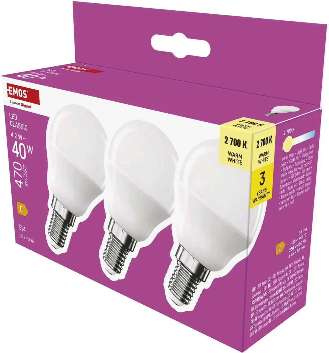 EMOS LED-lamp Classic Mini Globe / E14 / 4,2 W (40 W) / 470 lm / warm wit / 3 st