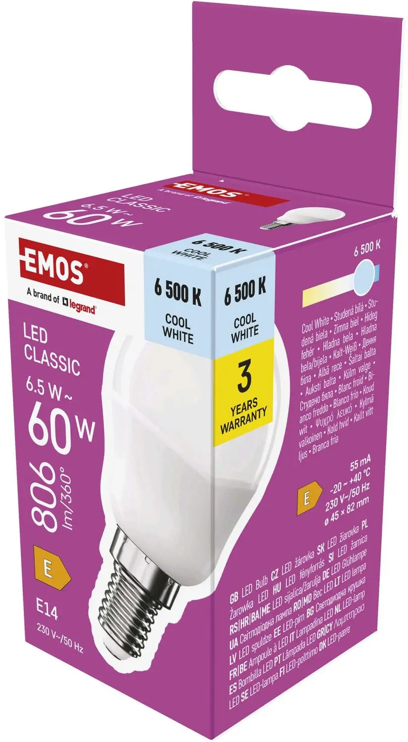 EMOS LED-lamp Classic Mini Globe / E14 / 6,5 W (60 W) / 806 lm / koudwit, ZQ1E44