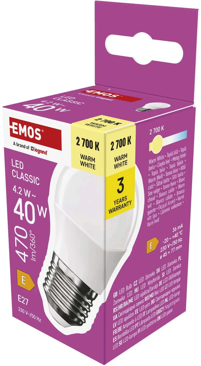 EMOS LED-lamp Classic Mini Globe / E27 / 4,2 W (40 W) / 470 lm / warm wit, ZQ6E2
