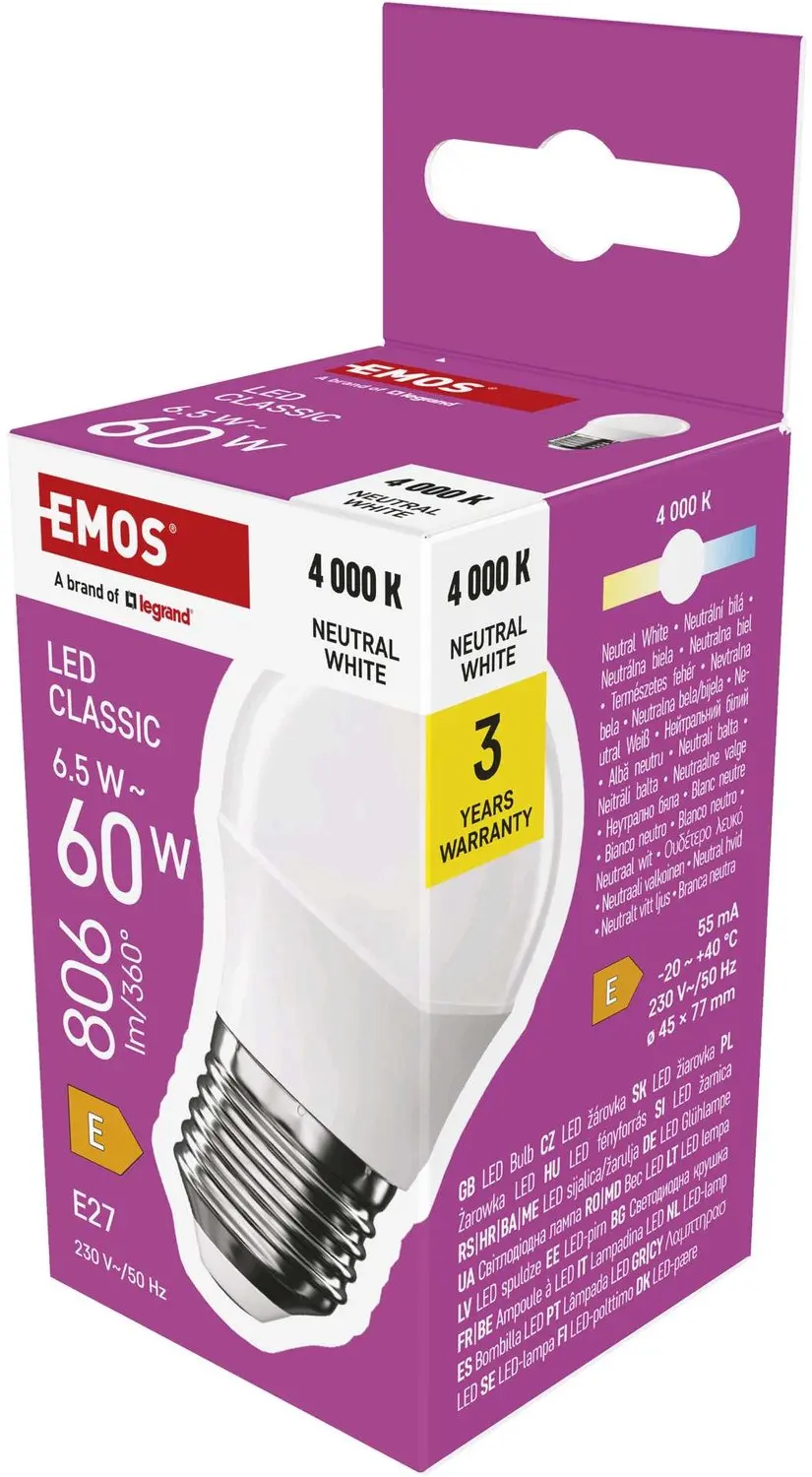 EMOS LED-lamp Classic Mini Globe / E27 / 6,5 W (60 W) / 806 lm / neutraal wit, Z