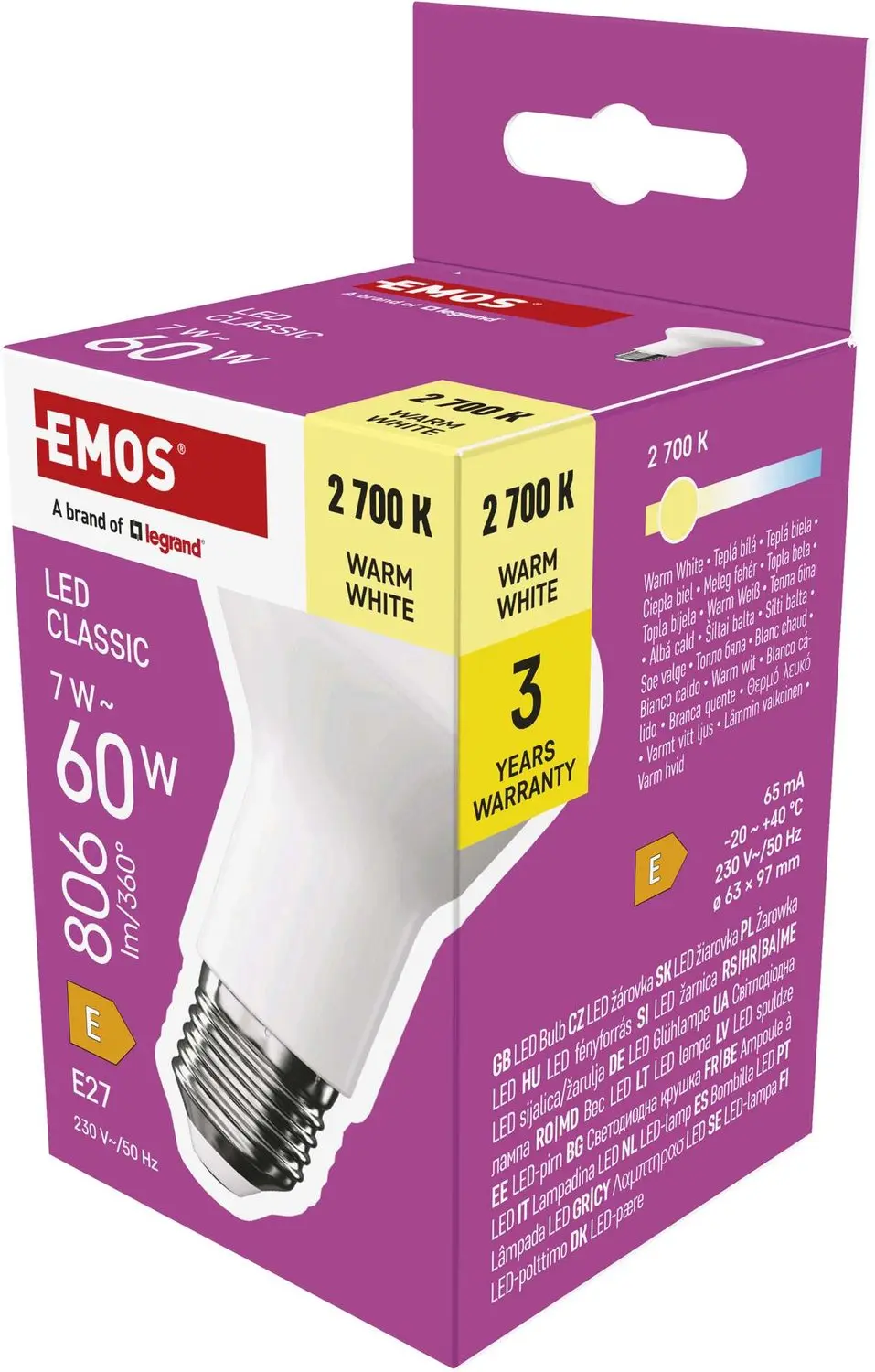 EMOS LED-lamp Classic R63 / E27 / 7 W (60 W) / 806 lm / warm wit, ZQ7E41