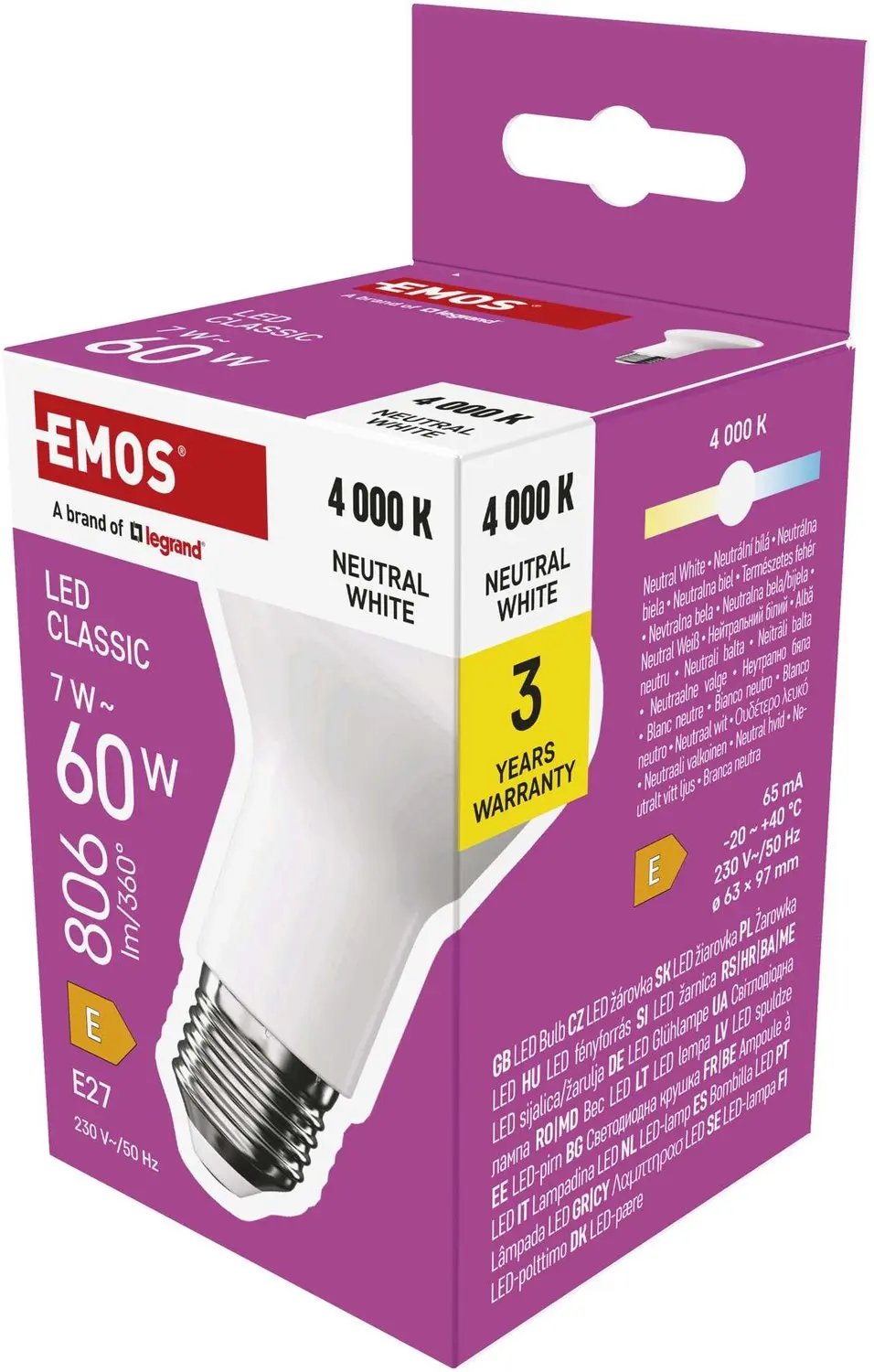 EMOS LED-lamp Classic R63 / E27 / 7 W (60 W) / 806 lm / neutraal wit, ZQ7E43