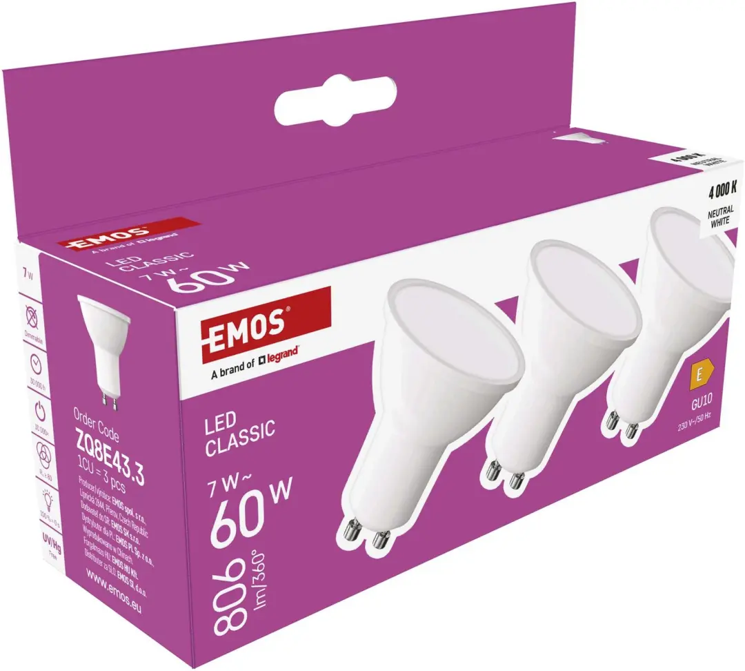 Emos Classic LED-lamp GU10 7W 806lm - 3 stuks - afbeelding 4 van 6