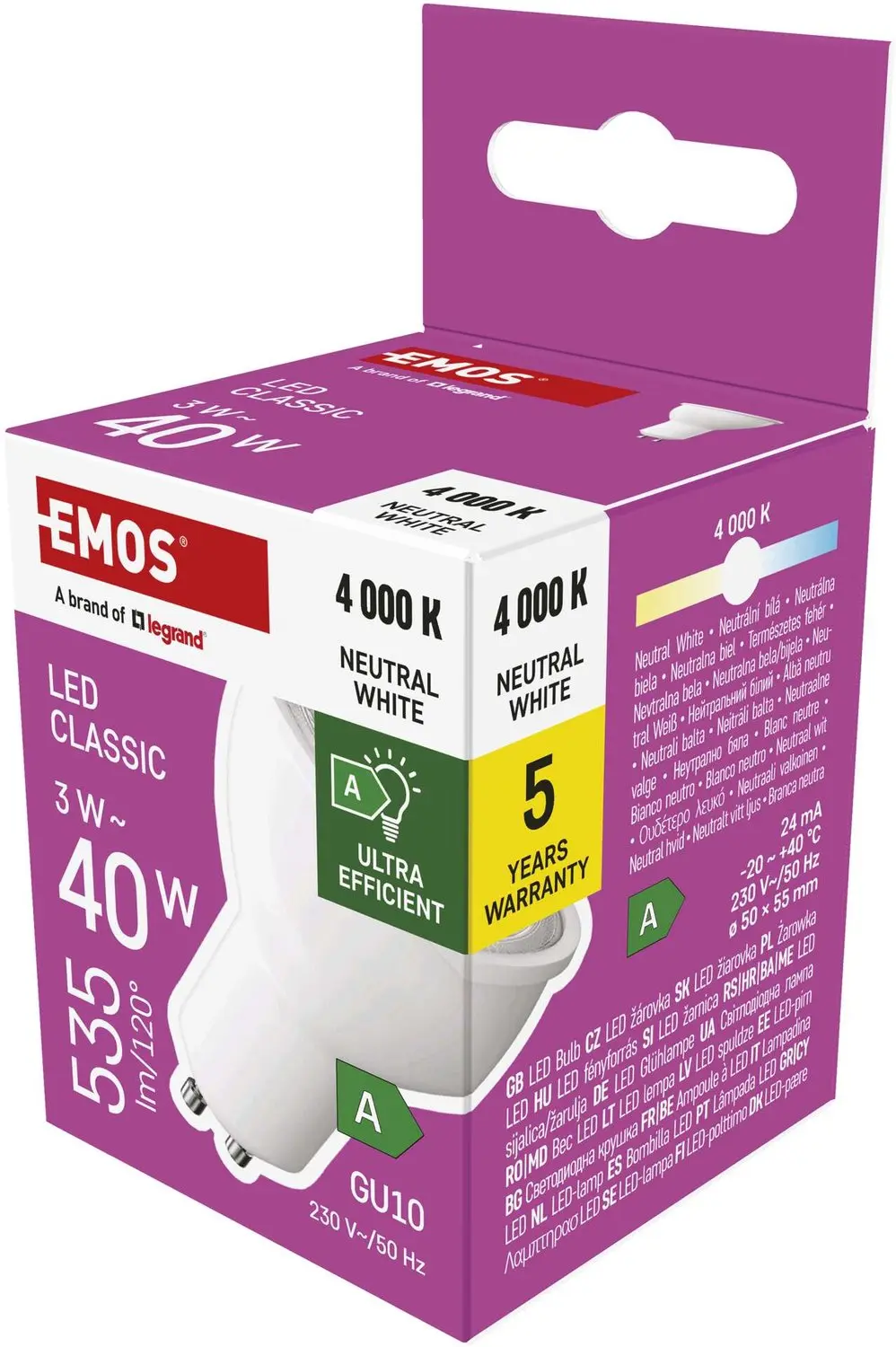 EMOS LED-lamp Classic MR16 A CLASS/ GU10 / 3 W (40 W) / 535 lm / neutraal wit, Z