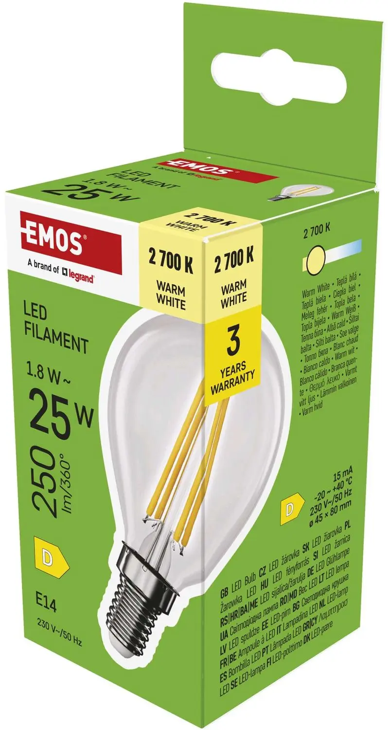 EMOS LED-lamp Filament Mini Globe / E14 / 1,8 W (25 W) / 250 lm / warmwit, ZF1D0