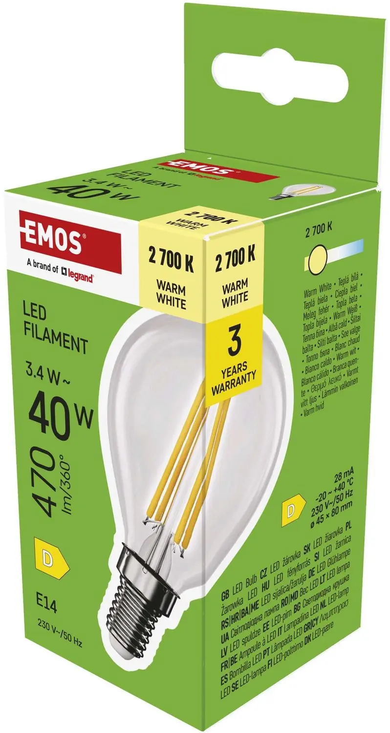 EMOS LED-lamp Filament Mini Globe / E14 / 3,4 W (40 W) / 470 lm / warmwit, ZF1D2