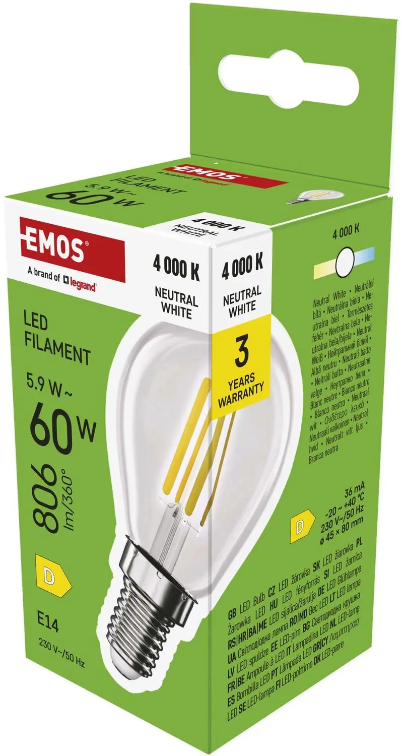 EMOS LED-lamp Filament Mini Globe / E14 / 5,9 W (60 W) / 806 lm / neutraal wit,