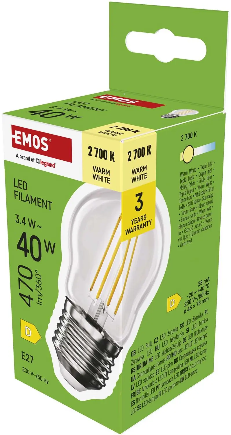 EMOS LED-lamp Filament Mini Globe / E27 / 3,4 W (40 W) / 470 lm / warm wit, ZF6D