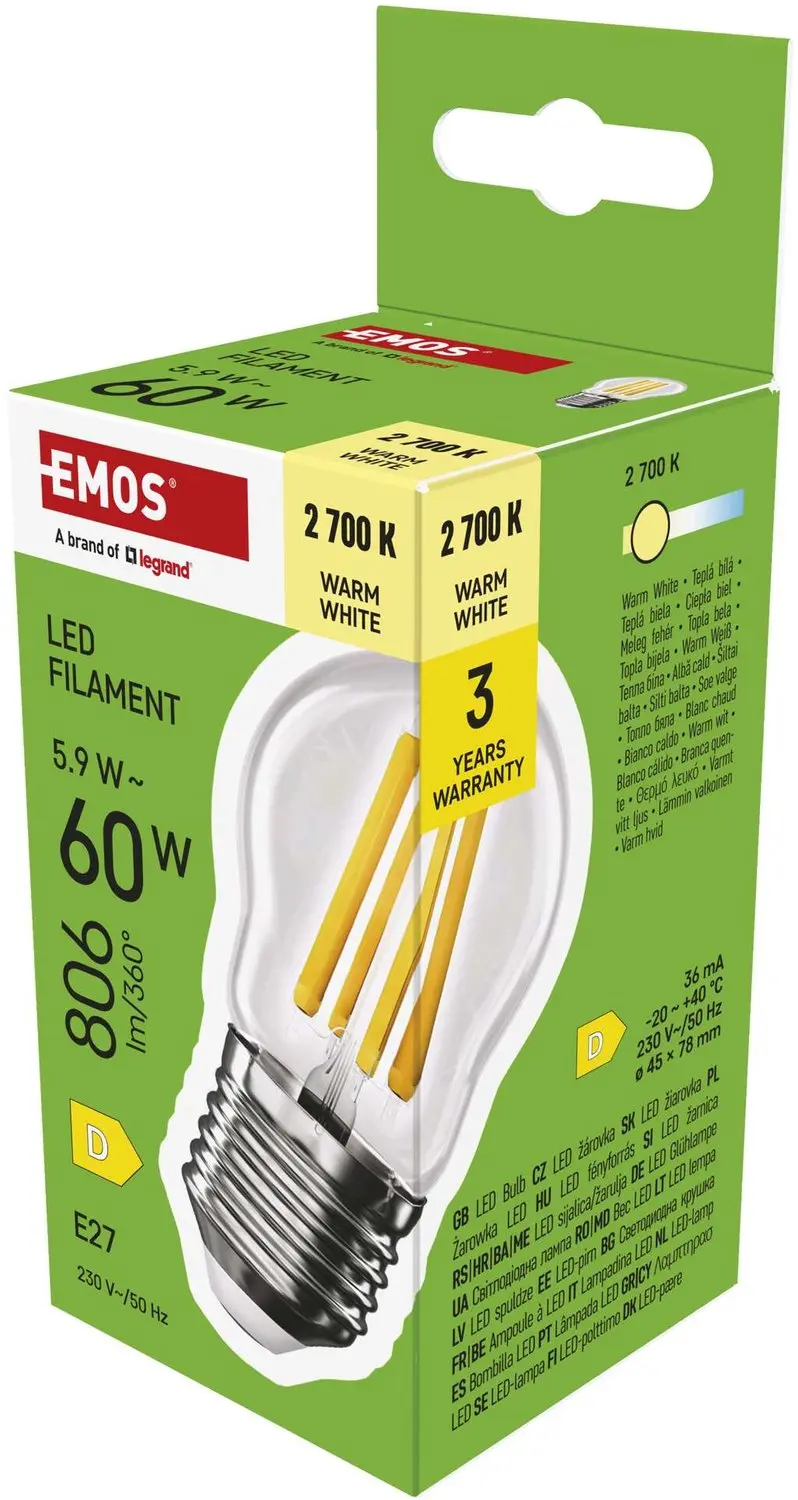 EMOS LED-lamp Filament Mini Globe / E27 / 5,9 W (60 W) / 806 lm / warm wit, ZF6D
