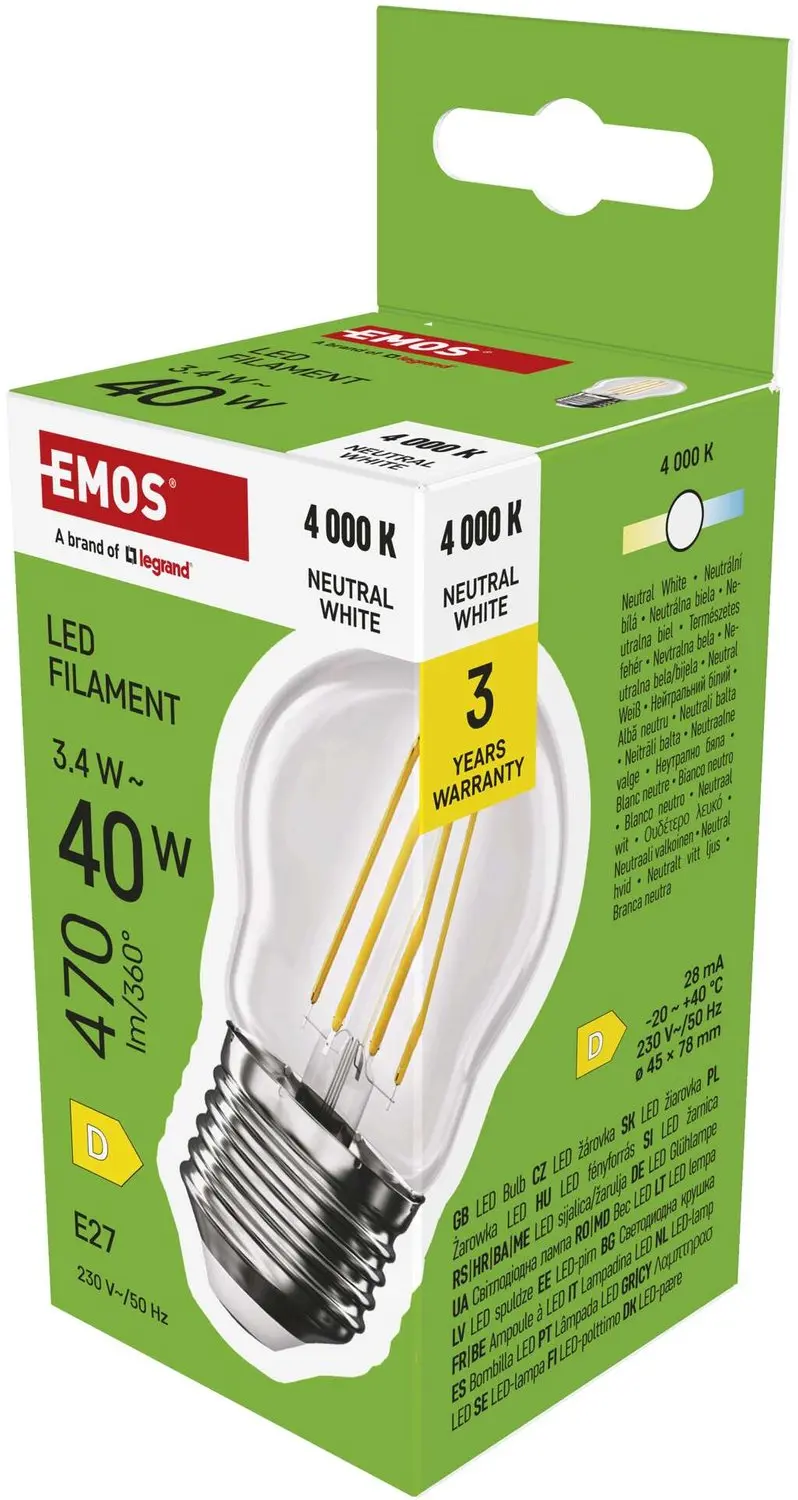 EMOS LED-lamp Filament Mini Globe / E27 / 3,4 W (40 W) / 470 lm / neutraal wit,