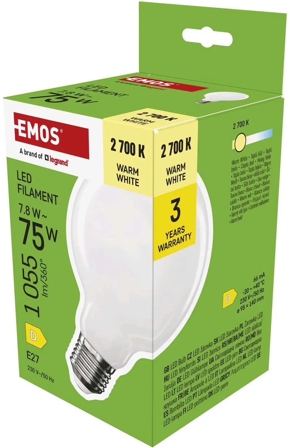 EMOS LED-lamp Filament G95 / E27 / 7,8 W (75 W) / 1055 lm / warmwit, ZF2D52