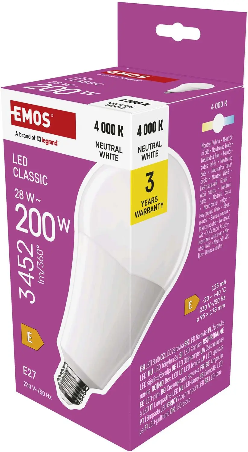 EMOS LED-lamp Classic A95 / E27 / 28 W (200 W) / 3452 lm / neutraal wit, ZQ5E93