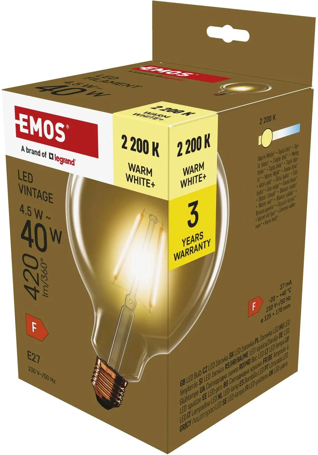 EMOS LED-lamp Vintage G125 / E27 / 4,5 W (40 W) / 420 lm / warmwit, Z58032