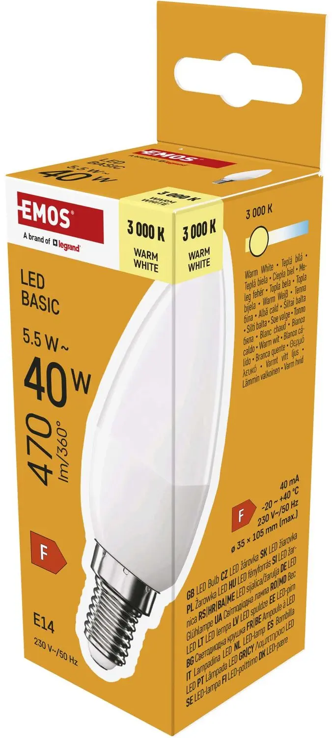 EMOS LED-lamp Basic kaarsvorm / E14 / 5,5 W (40 W) / 470 lm / warm wit, ZL3F22