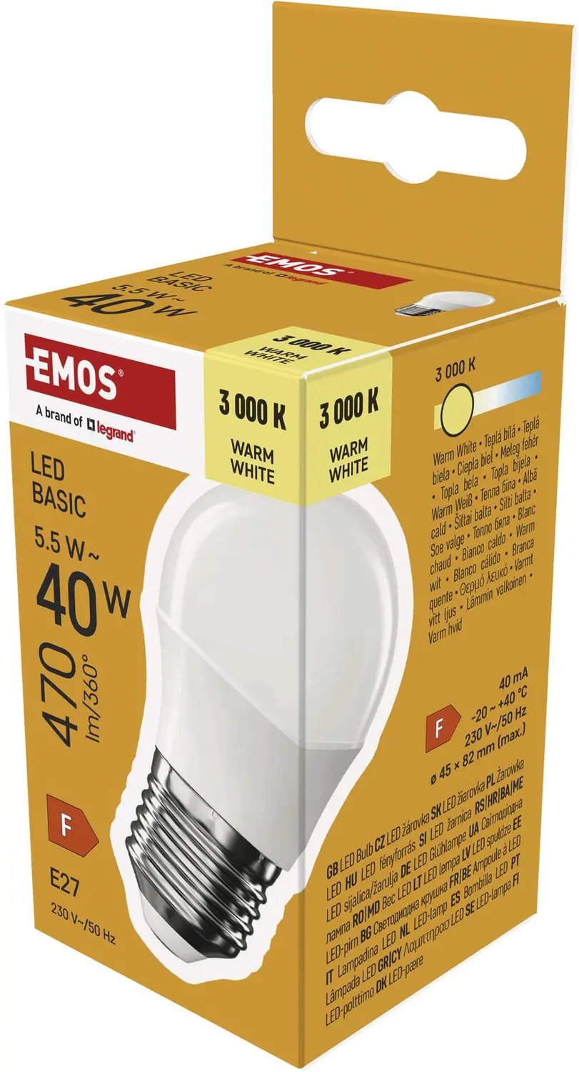 EMOS LED-lamp Basic Mini Globe / E27 / 5,5 W (40 W) / 470 lm / warm wit, ZL6F22