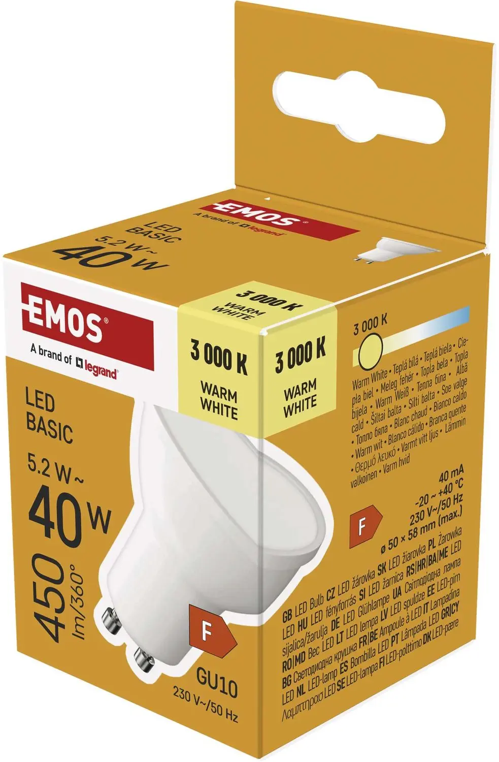 EMOS LED-lamp Basic MR16 / GU10 / 5,2 W (40 W) / 450 lm / warm wit, ZL8F22