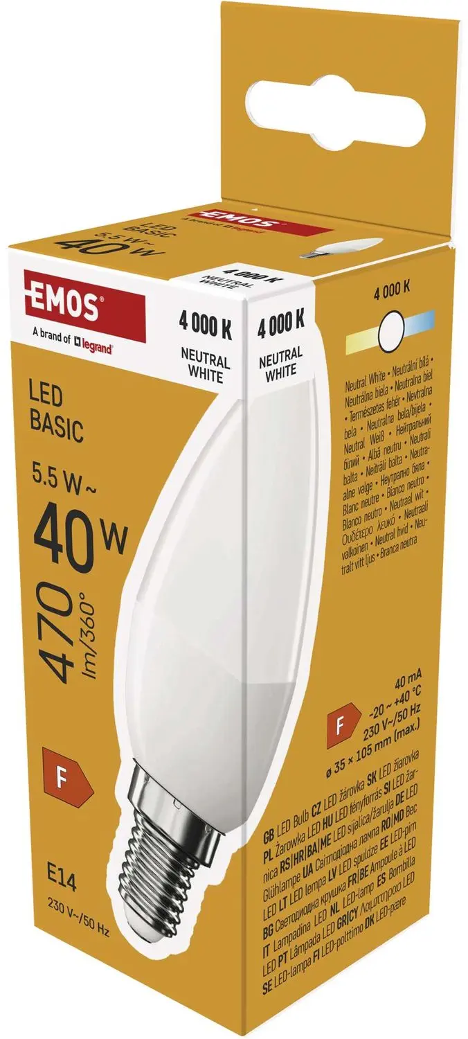 EMOS LED-lamp Basic kaarsvorm / E14 / 5,5 W (40 W) / 470 lm / neutraal wit , ZL3