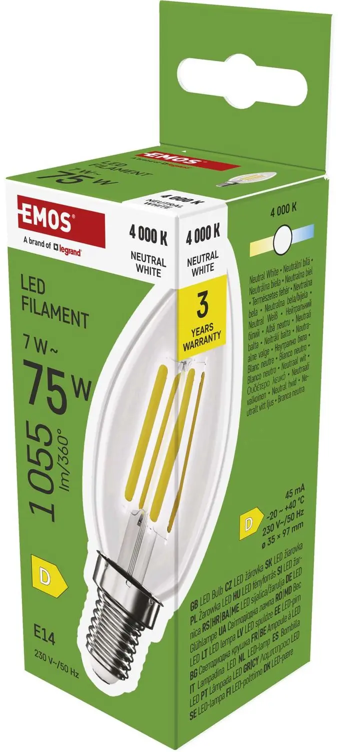 EMOS LED-lamp Filament kaarsvormig / E14 / 7 W (75 W) / 1055 lm / neutraal wit,