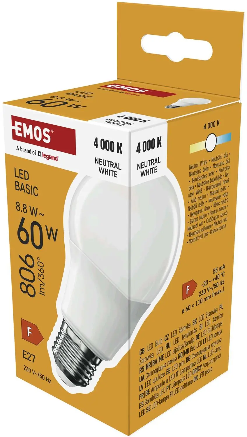 EMOS LED-lamp Basic A60 / E27 / 8,8 W (60 W) / 806 lm / neutraal wit, ZL5F48