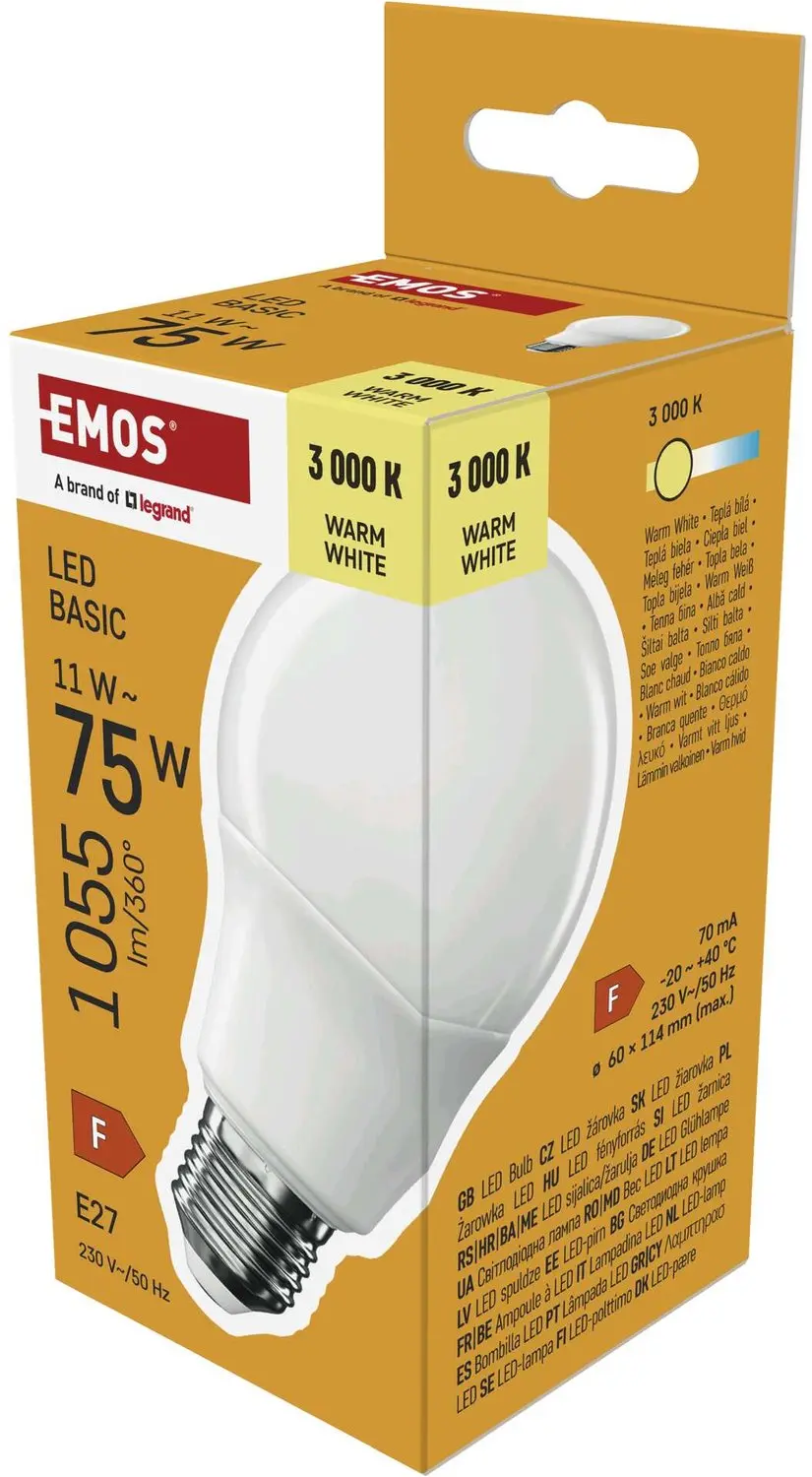 EMOS LED-lamp Basic A60 / E27 / 11 W (75 W) / 1055 lm / warmwit, ZL5F57