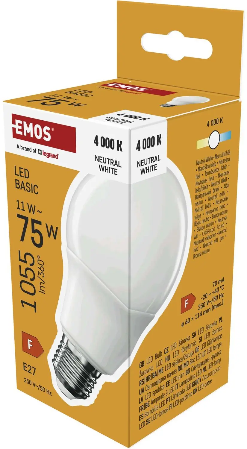 EMOS LED-lamp Basic A60 / E27 / 11 W (75 W) / 1055 lm / Neutraal wit, ZL5F58