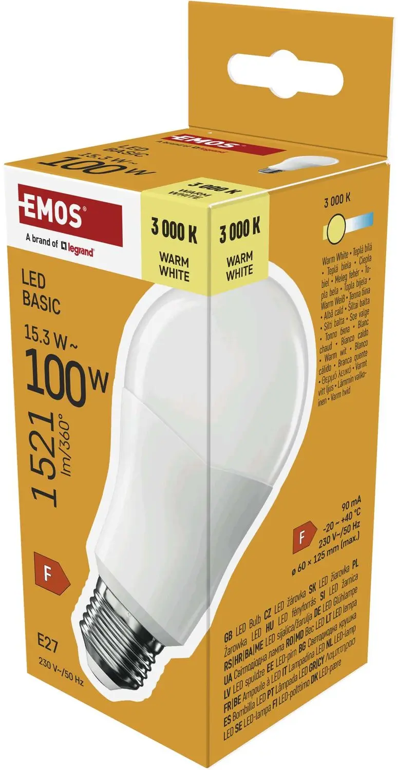 EMOS LED-lamp Basic A60 / E27 / 15,3 W (100 W) / 1521 lm / warm wit, ZL5F67