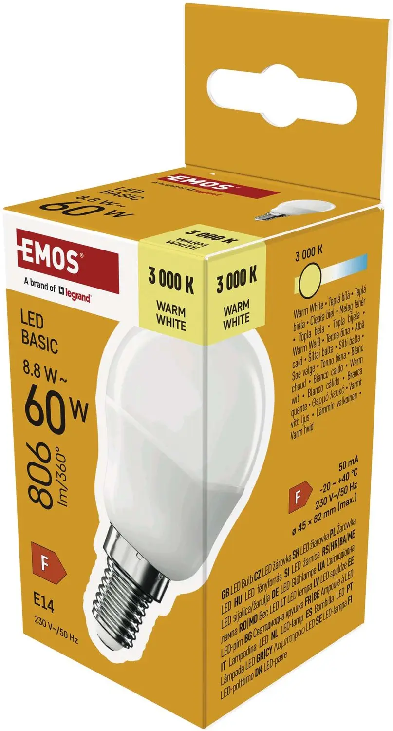 EMOS LED-lamp Basic MINI GLOBE E14 / 8,8 W (60 W) / 806 lm / warm wit, ZL1F47
