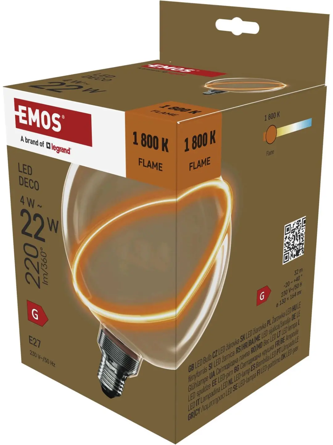 EMOS LED-lamp DECO G130SRA / E27 / 4 W (22 W) / 220 lm / vlam, Z5CS11