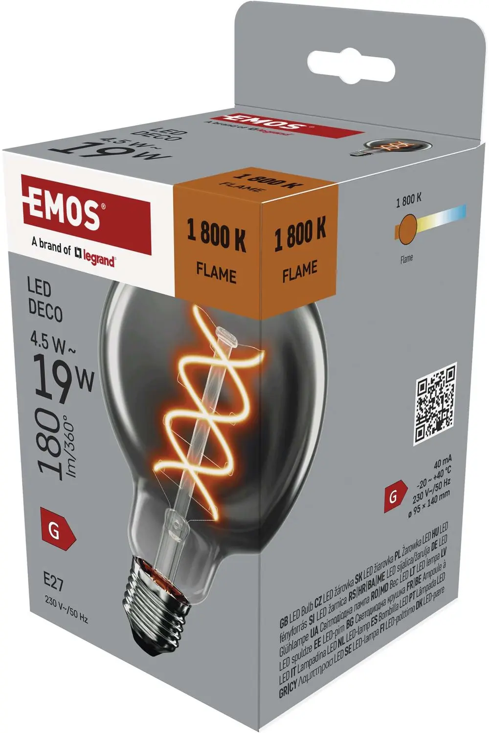 EMOS LED-lamp DECO SMOKED G95 / E27 / 4,5 W (19 W) / 180 lm / vlam, Z52311