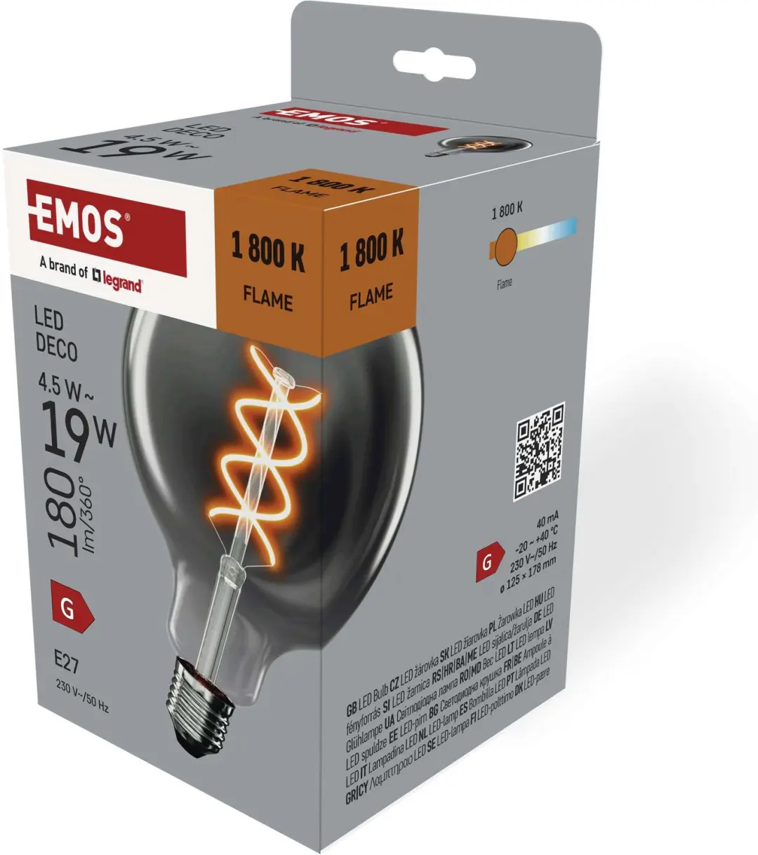 EMOS LED-lamp DECO SMOKED G125 / E27 / 4,5 W (19 W) / 180 lm / vlam, Z58311