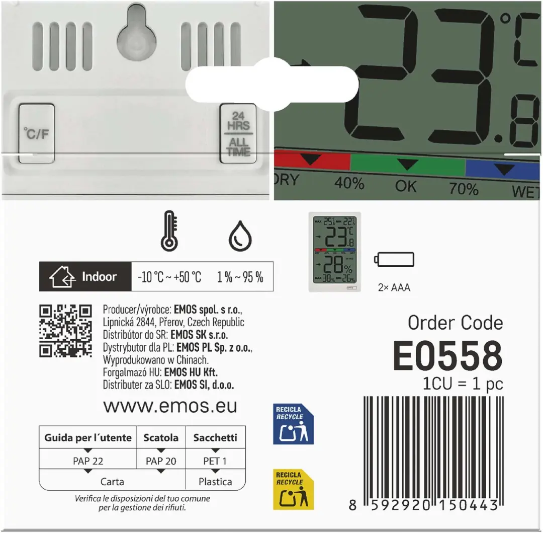 EMOS E0558 Binnenthermometer met Vochtmeter - Wit - afbeelding 2 van 6