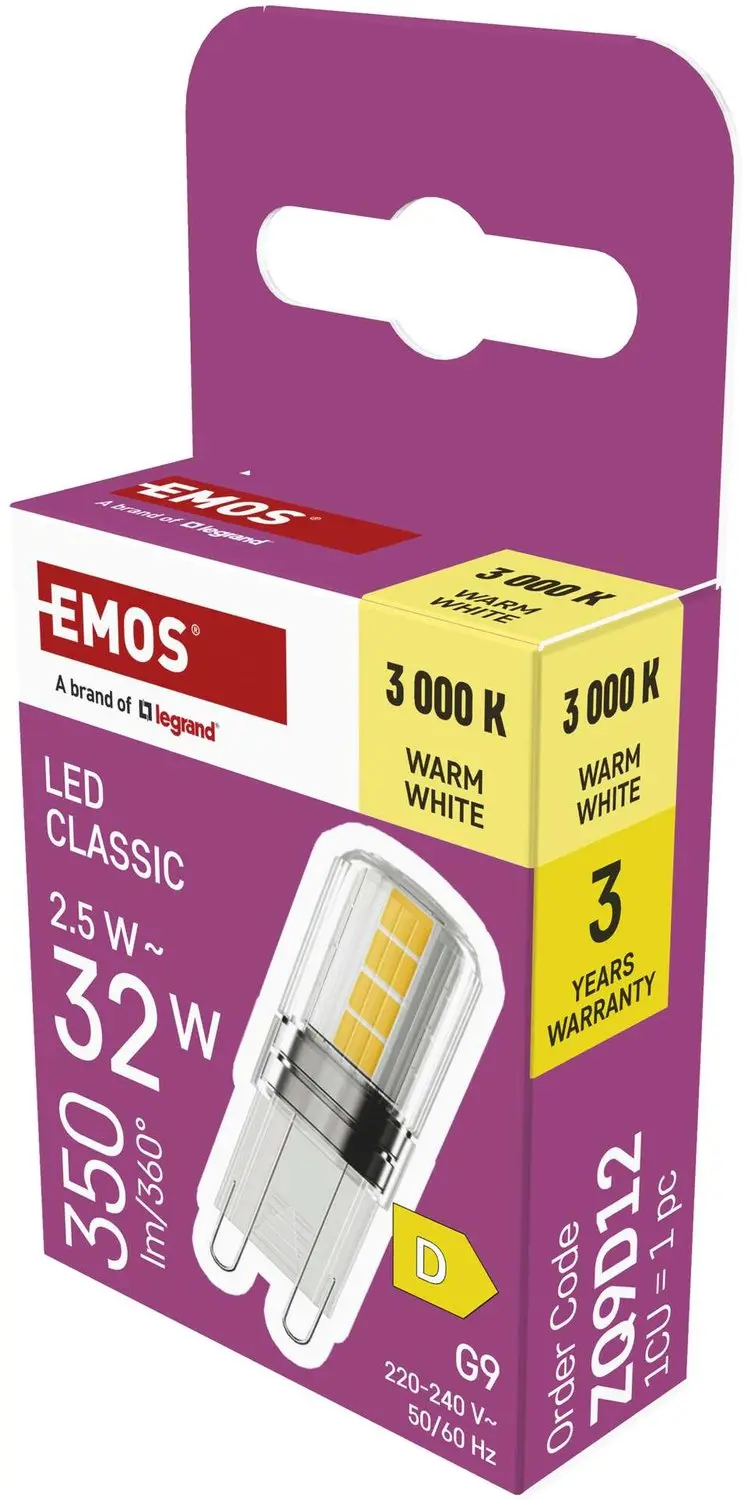 Emos LED-lamp Classic JC G9 2,5W 350lm warm wit