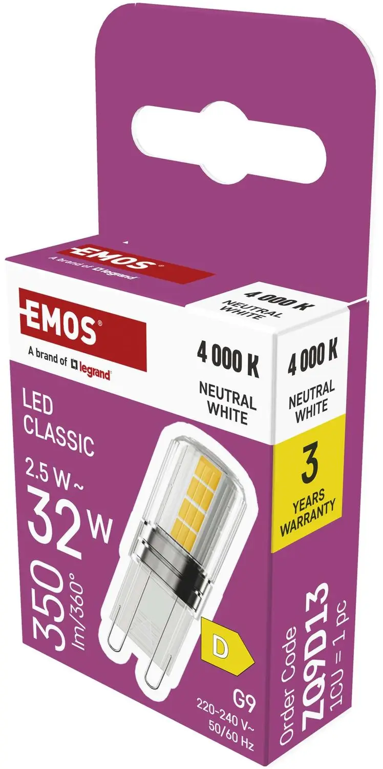 EMOS LED-lamp Classic JC / G9 / 2,5 W (32 W) / 350 lm / neutraal wit , ZQ9D13