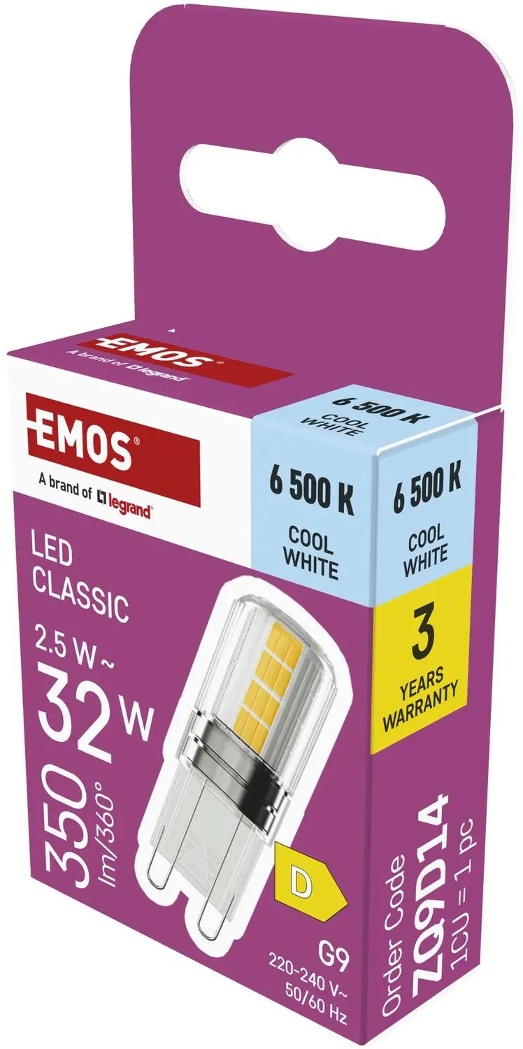 EMOS LED-lamp Classic JC / G9 / 2,5 W (32 W) / 350 lm / koudwit , ZQ9D14