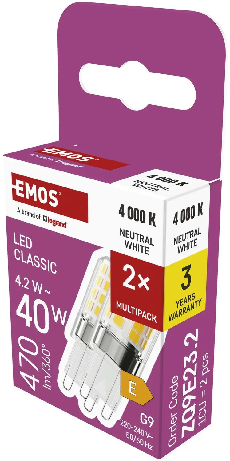 EMOS LED-lamp Classic JC / G9 / 4,2 W (40 W) / 470 lm / neutraal wit / 2 stuks,