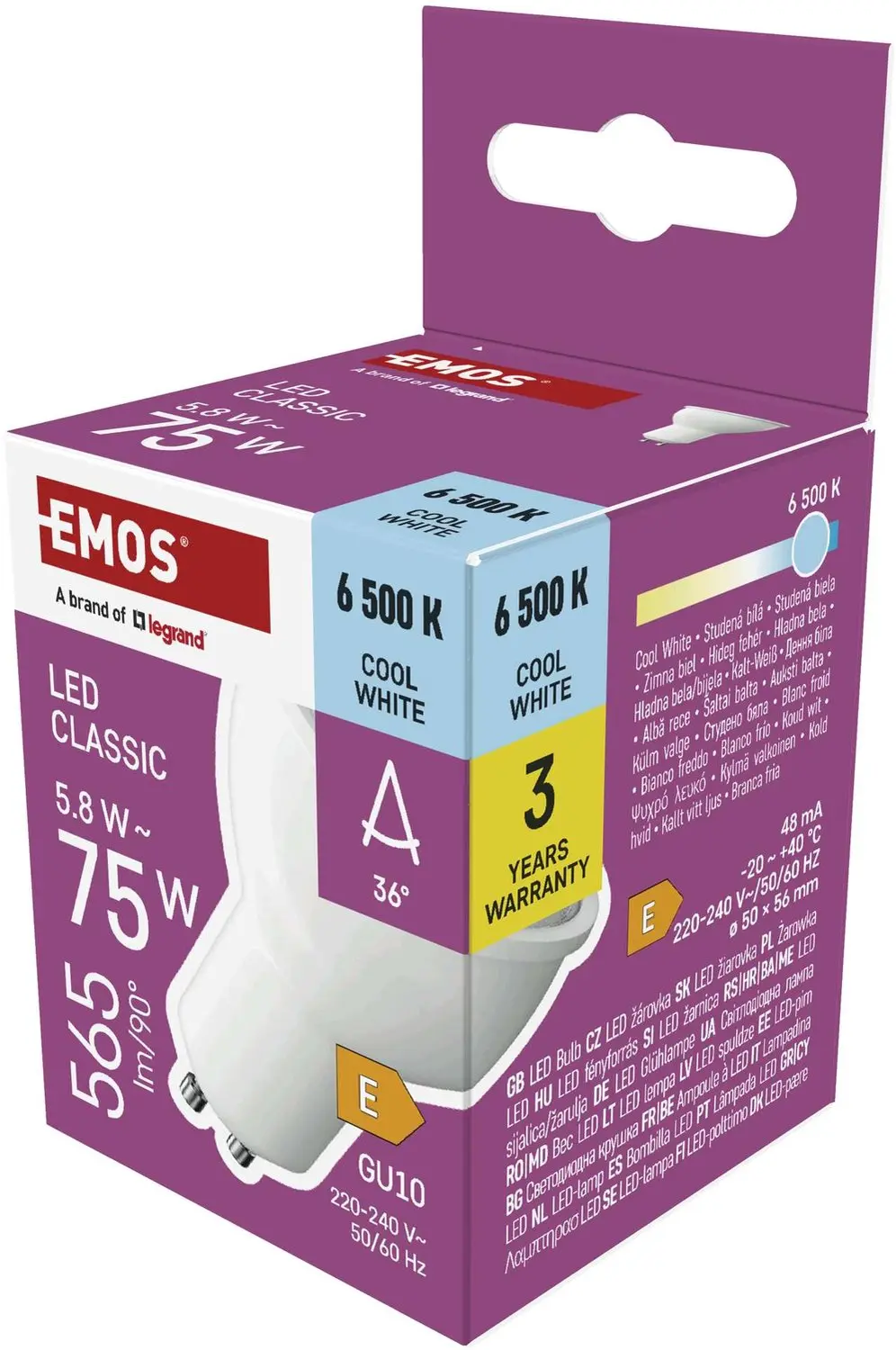 EMOS LED-lamp Classic MR16 wit / GU10 / 5,8 W (75 W) / 565 lm / koud wit, ZQ8E34