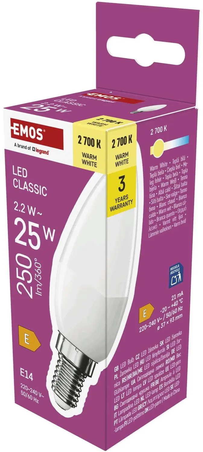 EMOS LED-lamp Classic kaarsvorm / E14 / 2,2 W (25 W) / 250 lm / warm wit, ZQ3E01
