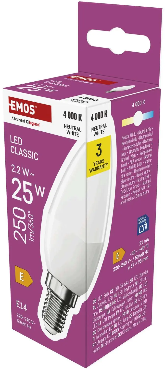 EMOS LED-lamp Classic kaarsvorm / E14 / 2,2 W (25 W) / 250 lm / neutraal wit, ZQ