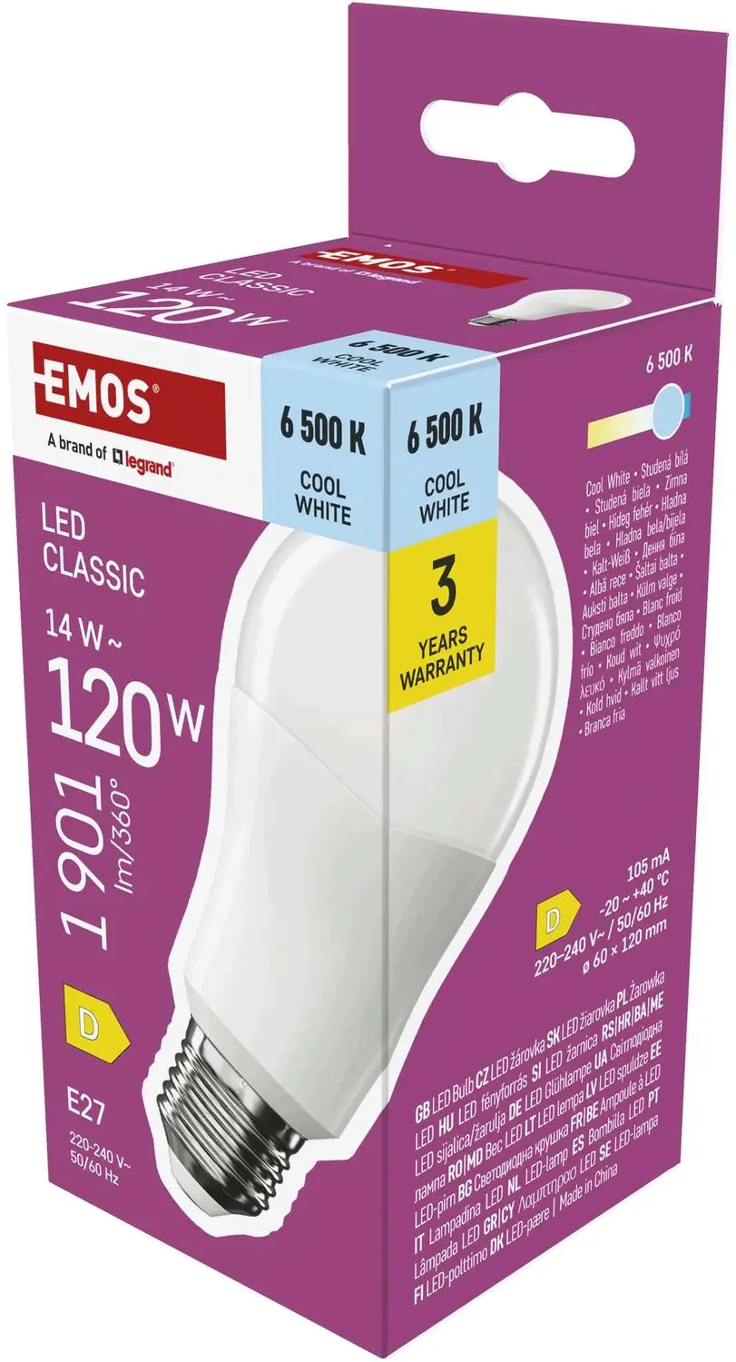 EMOS LED-lamp Classic A60 / E27 / 14 W (120 W) / 1901 lm / koudwit, ZQ5D77