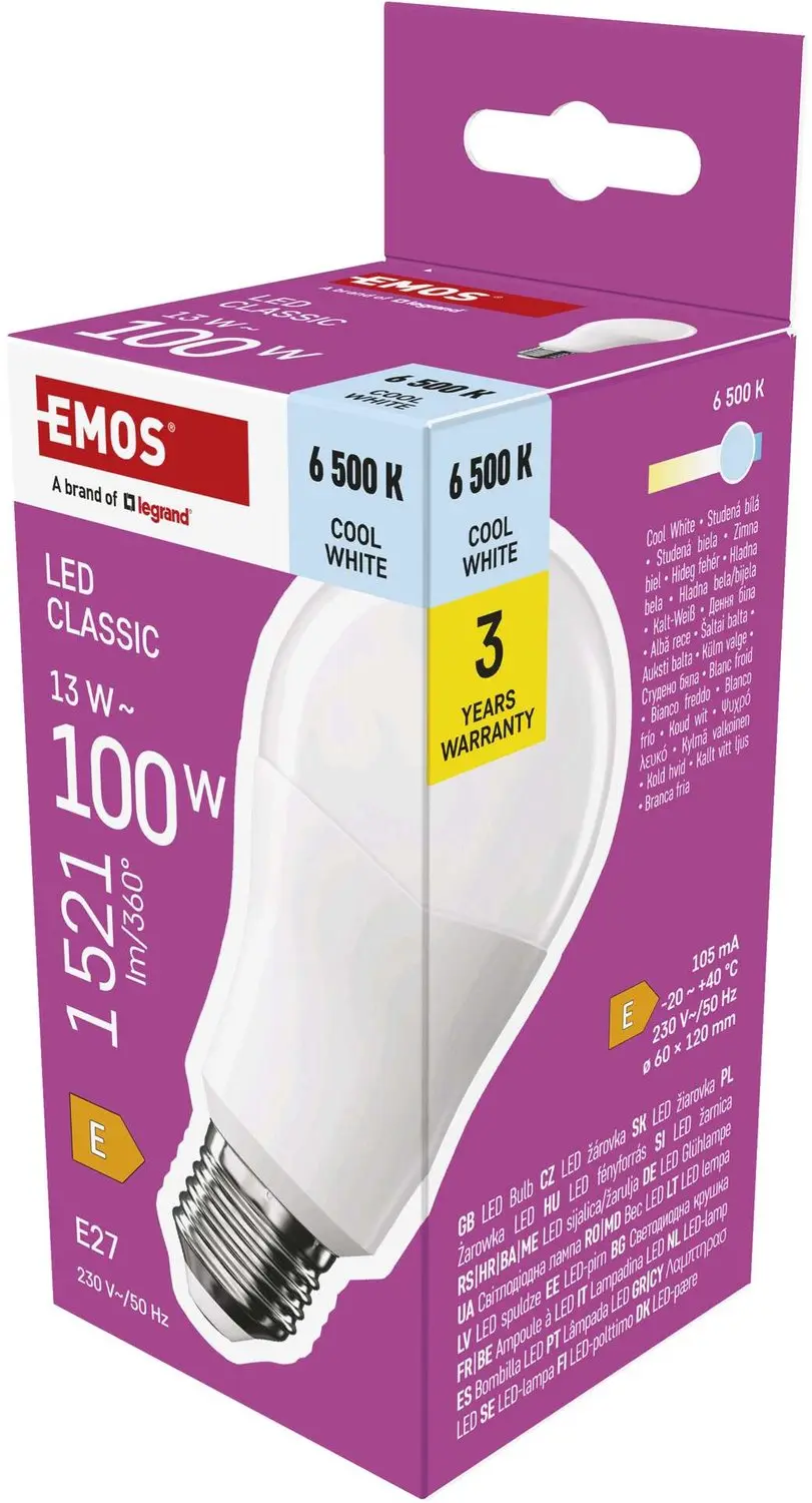 EMOS LED-lamp Classic A60 / E27 / 13 W (100 W) / 1521 lm / koudwit, ZQ5E64