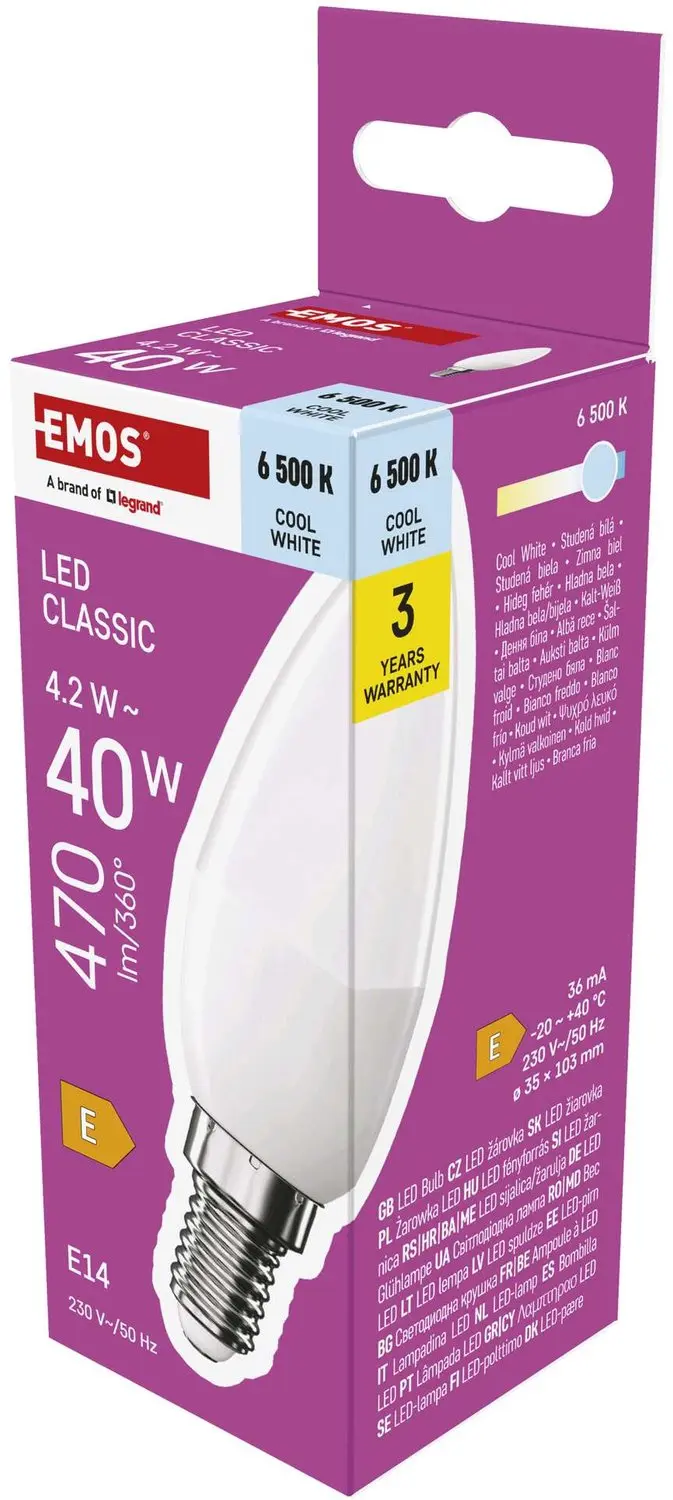 EMOS LED-lamp Classic kaarsvorm / E14 / 4,2 W (40 W) / 470 lm / koudwit, ZQ3E24