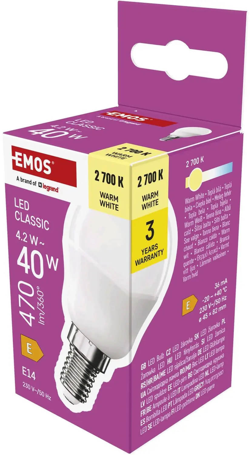EMOS LED-lamp Classic Mini Globe / E14 / 4,2 W (40 W) / 470 lm / warm wit, ZQ1E2