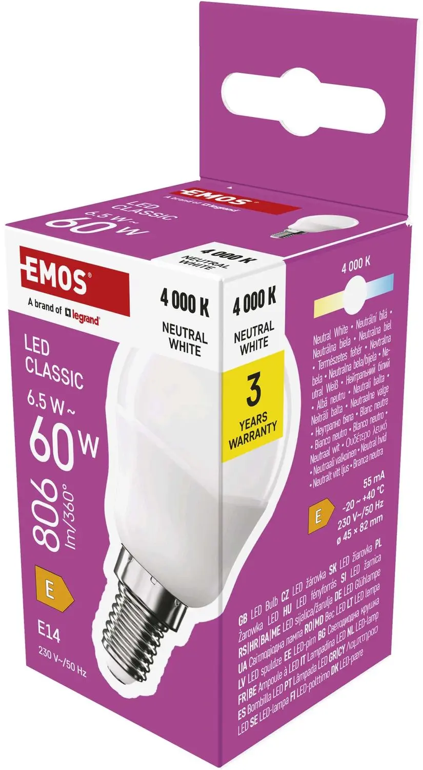 EMOS LED-lamp Classic Mini Globe / E14 / 6,5 W (60 W) / 806 lm / neutraal wit, Z