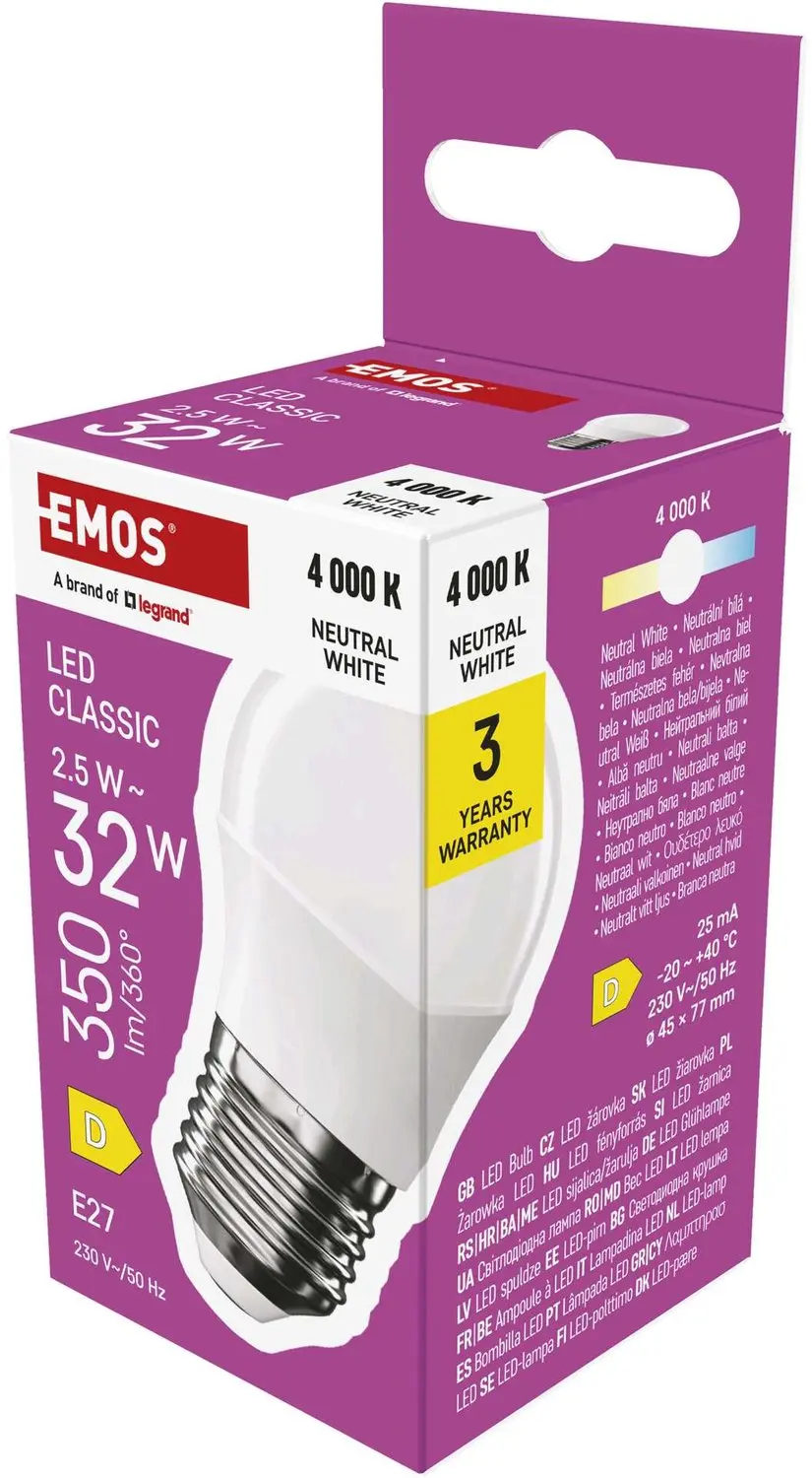 EMOS LED-lamp Classic Mini Globe / E27 / 2,5 W (32 W) / 350 lm / neutraal wit, Z