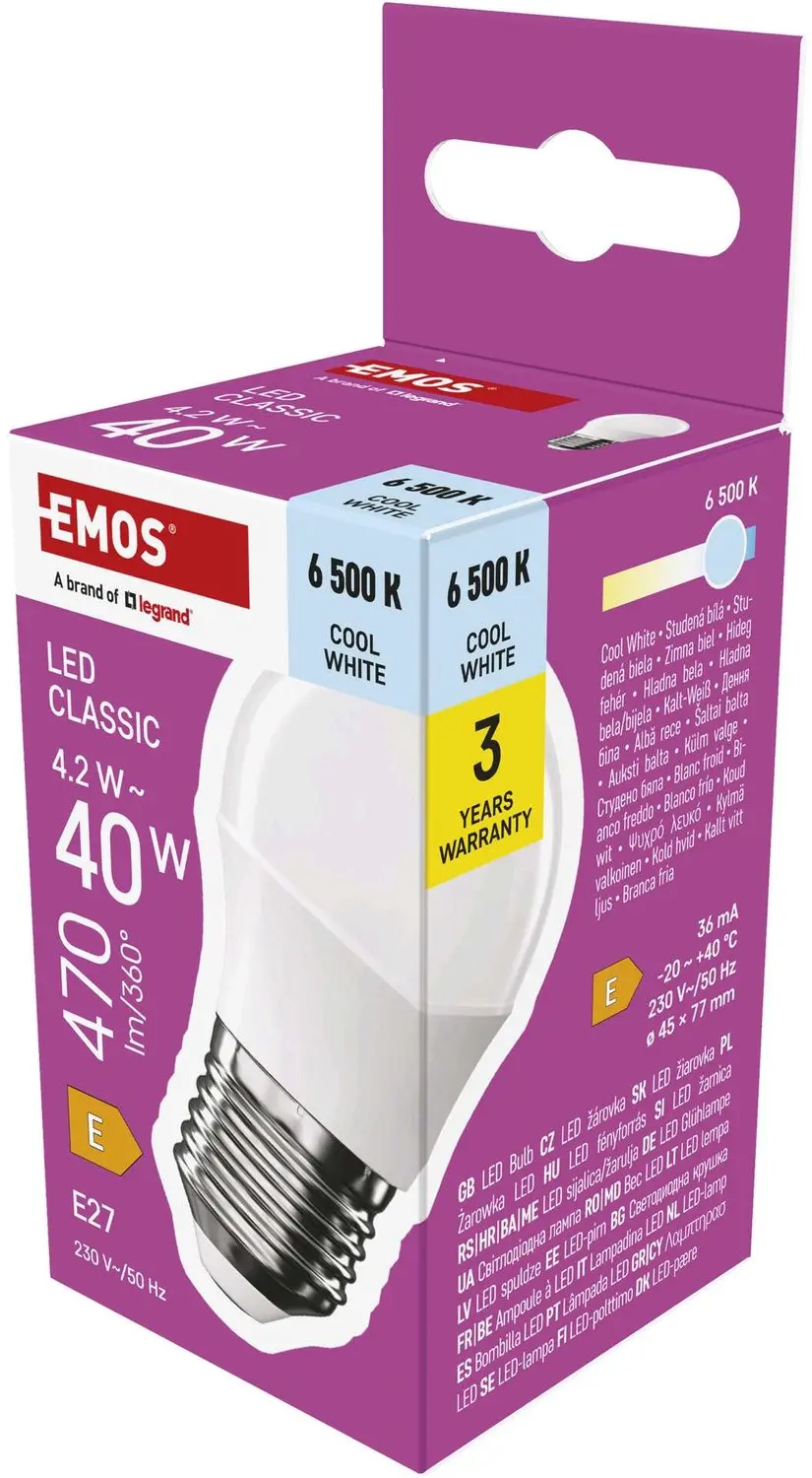 EMOS LED-lamp Classic Mini Globe / E27 / 4,2 W (40 W) / 470 lm / koudwit, ZQ6E24