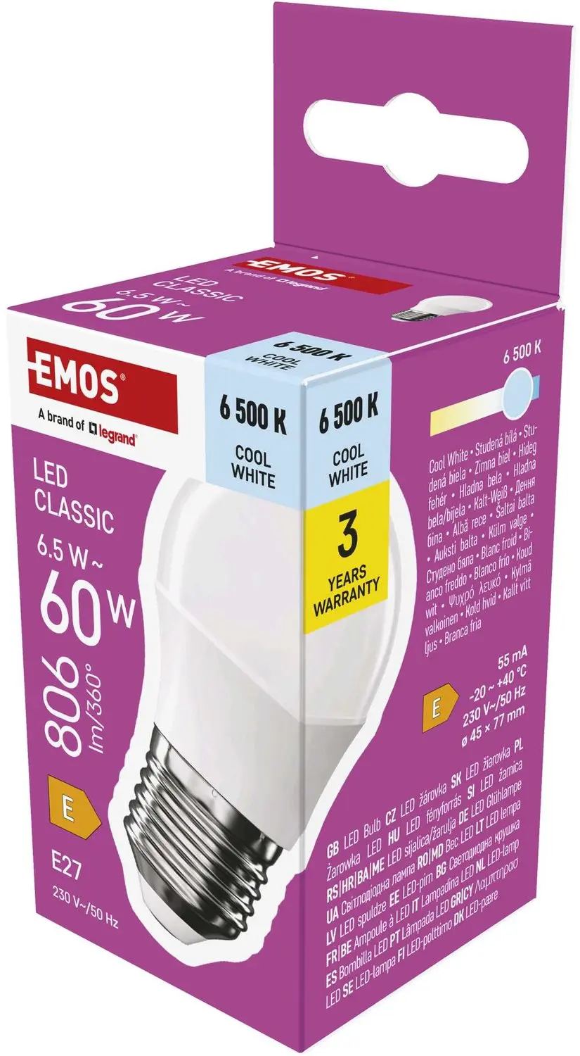 EMOS LED-lamp Classic Mini Globe / E27 / 6,5 W (60 W) / 806 lm / koudwit, ZQ6E44