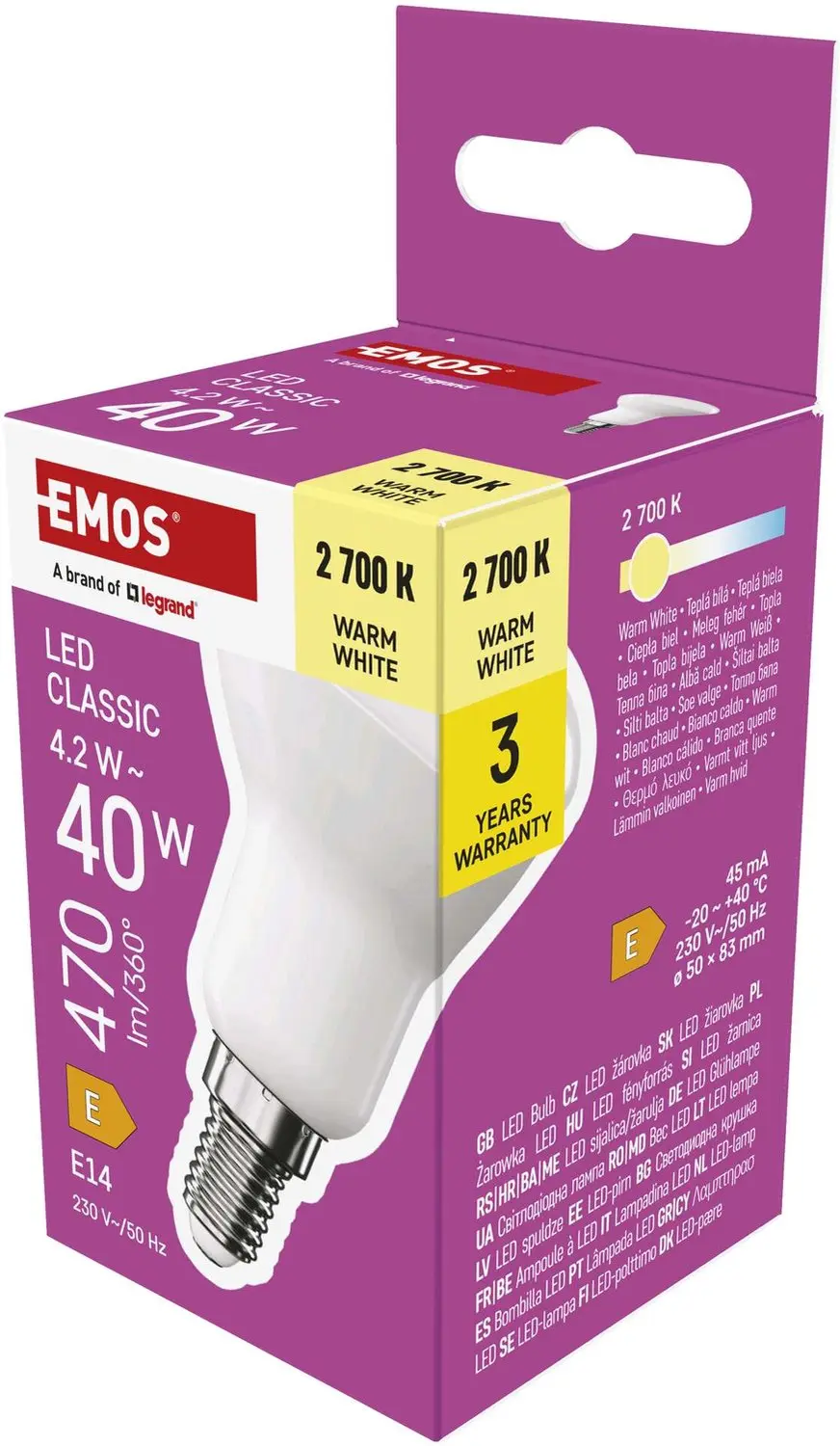 EMOS LED-lamp Classic R50 / E14 / 4,2 W (40 W) / 470 lm / warm wit, ZQ7E21