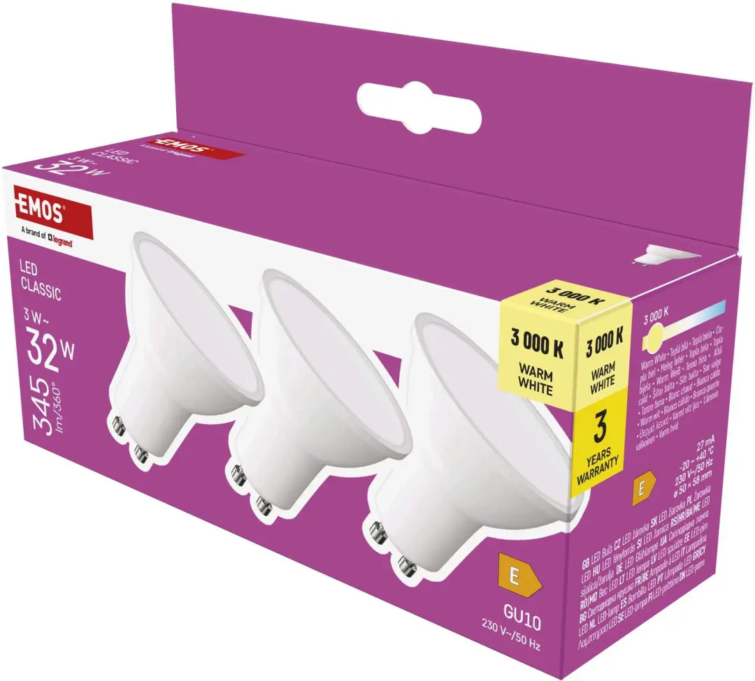 EMOS LED-lamp Classic MR16 / GU10 / 3 W (32 W) / 345 lm / warmwit / 3 stuks, ZQ8