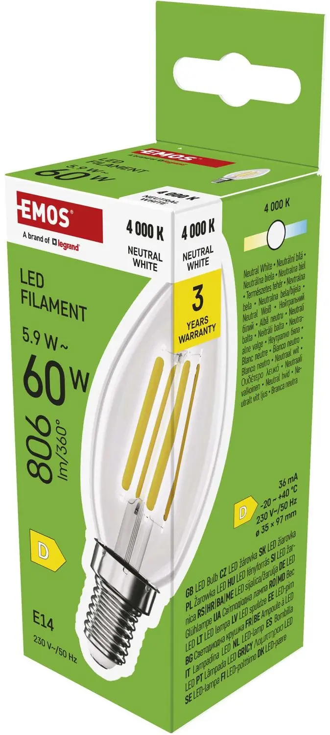 EMOS LED-lamp Filament kaarsvormig / E14 / 5,9 W (60 W) / 806 lm / neutraal wit,